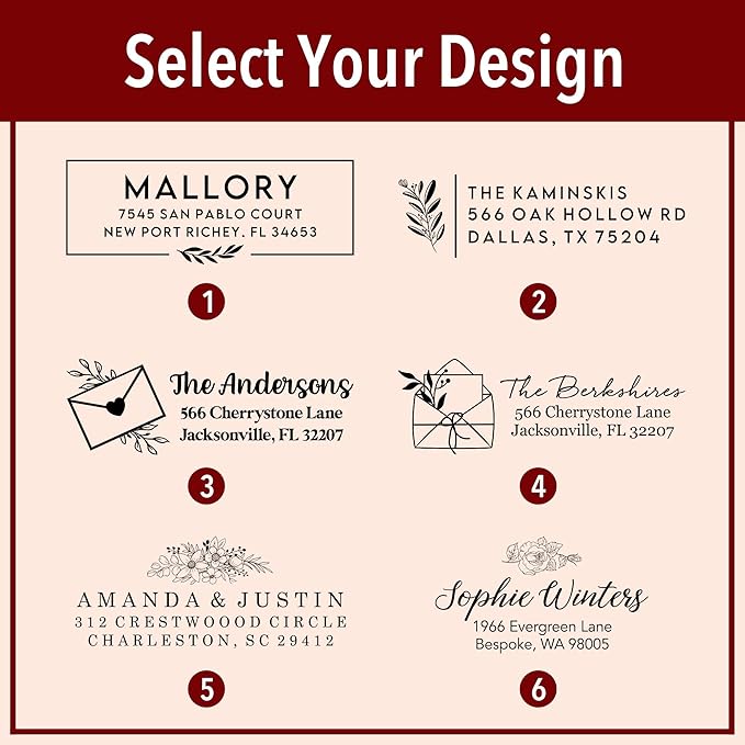Custom Floral Address Stamp | Choose from 12 Designs | Multiple Ink Color Options | Envelope Return Address Stamp for Couple or Family (Design 4, Extra Large)