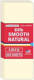 100 Natural Smooth Card Stock Sheets Paper - 4.25 X 11 Inches Half Letter Size Cut Long - 80# (80 lb/pound) Cover Weight - Quality Paper - Smooth Finish
