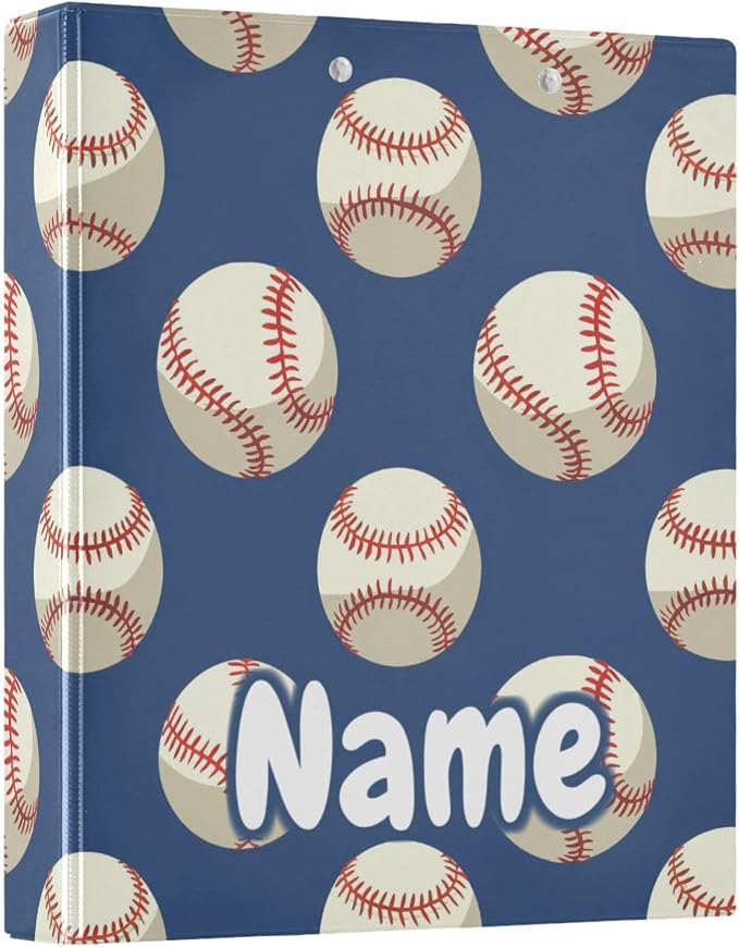 Custom 3 Ring Binder Baseballs Ball on Blue 1.5" Round Ring Binders Personalized Name View Binder with 200 Sheet for Kids School Supplies Women Men Office, 1 Pack