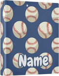 Custom 3 Ring Binder Baseballs Ball on Blue 1.5" Round Ring Binders Personalized Name View Binder with 200 Sheet for Kids School Supplies Women Men Office, 1 Pack