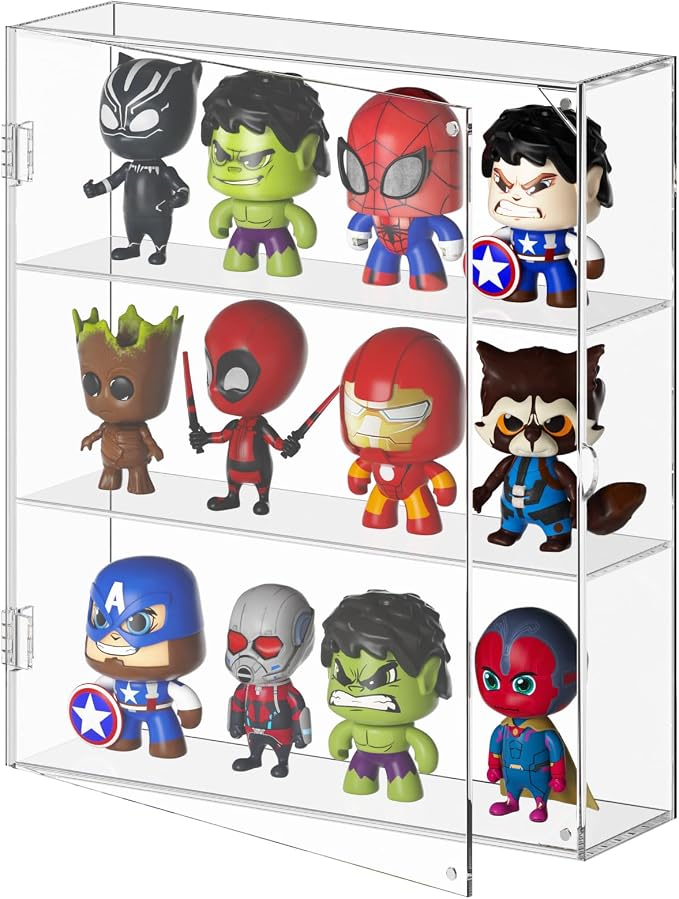 AITEE 3 Tiers Acrylic Display Case for Mini Funko Pop on Wall or Desktop | 11.8"Lx3.4"Wx13.3"H, dustproof, 3 tiers, wall mounted or desktop, showcases mini figures toys stones rocks Amiibo