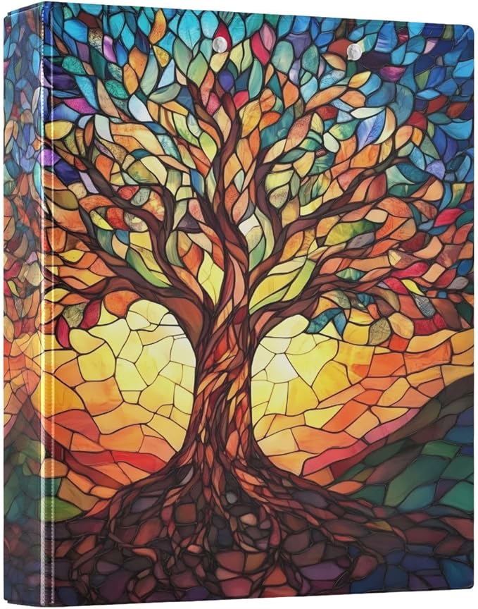 3 Ring Binder Tree of Life with Leaves 1.5 inch Binders Three Ring Binders with Clipboard Fit 8.5'' x 11'' Paper 3 Interior PVC Clear Pockets for Office Supplies