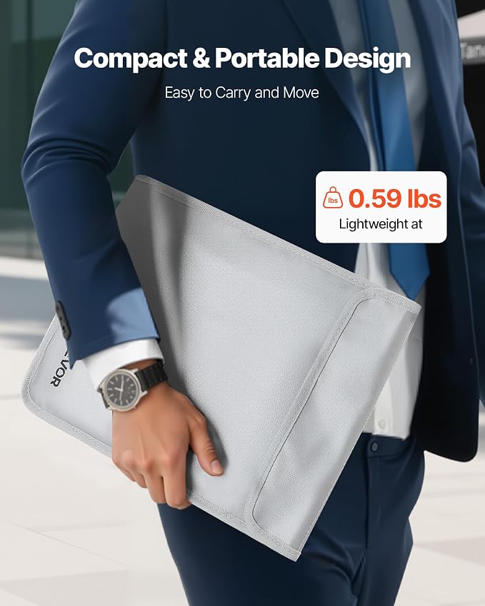 VEVOR Fireproof Document Bag, 2192 ℉ Heat Insulated Fireproof & Waterproof Bag with Smooth Zipper, Portable File Storage Organizer Home Office Travel Use, for Passports, Important Documents, Files