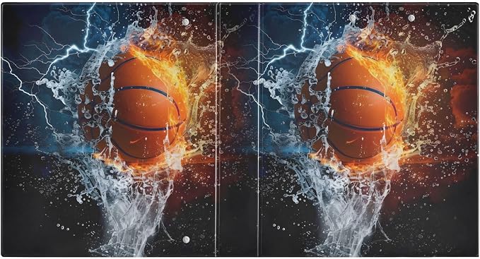 ALAZA 3 Ring Binder Basketball Water and Fire Ball Clipboard Round Ring Binder Holds 1.5 Inch Three Rings Binder Heavy Duty Binders for School Office Supplies, 1Pack