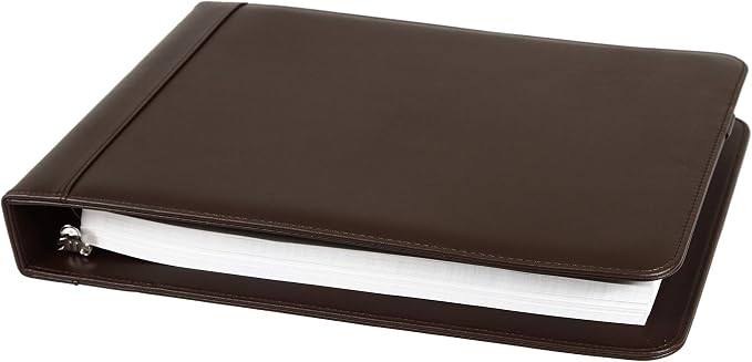 2Fold Business Check Binder 7 Ring for 3-Up Business Size Checks with Extra Business Card Case - PU Leather Deluxe 7 Ring Checkbook Binder Portfolio with 600 Check Capacity and Storage