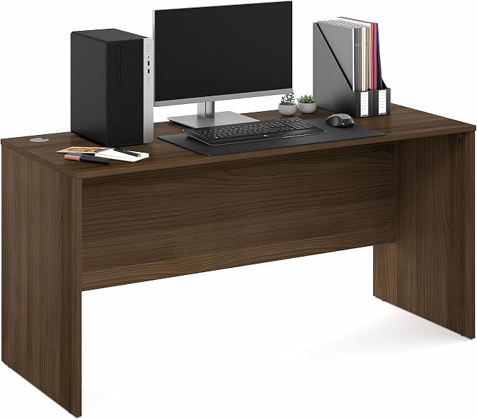 Furinno Roger Computer Desk, 60 Inch Rectangular Executive Desk with Modesty Panel, Home Office Desk with Thick Tabletop, Desk Cord Grommet, Scratchproof, for Home Study, Office, Modern Walnut