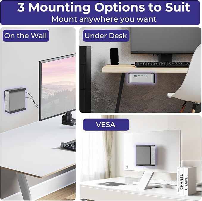 Metal Mini PC VESA Mount for Beelink SER5 Pro, EQi12, SER5 MAX, SER8, SER9Pro, SER9, SER8Pro, SER6, EQR6, EQR5, SEi13Pro, SEi14, Vesa/Wall/Under Desk, Mount for Beelink, with Mouse Pad