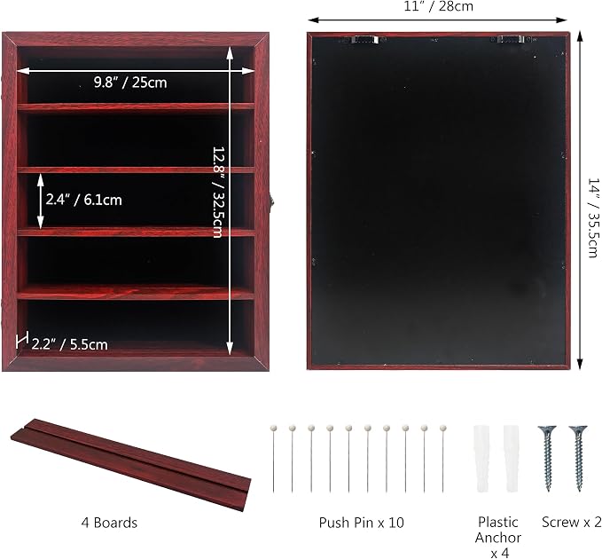 Shadow Box Frame with Removable Shelves, Red 11x14 Deep Memory Box Display Case for Keepsake Collectibles, Coins Military Medals Pins Wedding Flowers