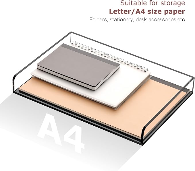 2 Pack Black Stackable Paper Letter Tray, Acrylic A4 File Organizer | 12.4inx8.86inx3.46in,Desk Accessories Sorter, Workspace Office Supplies Organizers for Office, Home, Classroom or School