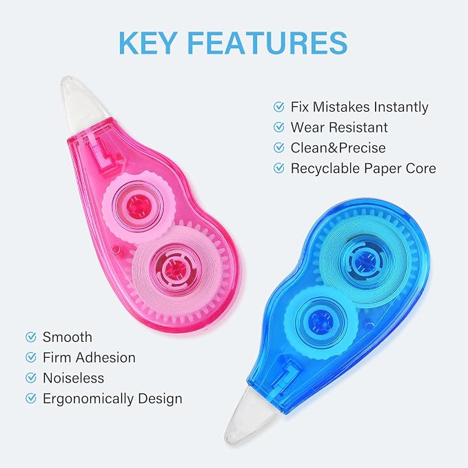 120-Pack Correction Tape, Easy to Use Mini Correction Tape Bulk, Dry Instant Tear-Resistant and Silent, School Office Supplies, Multicolor