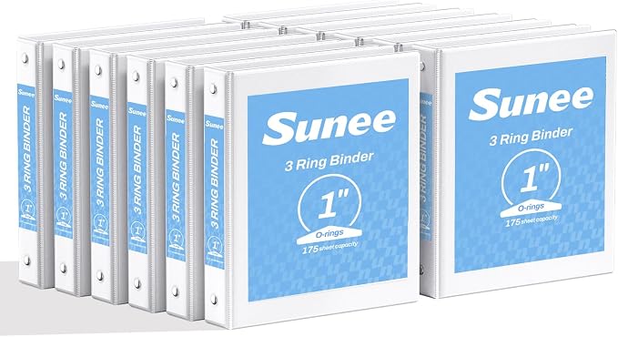 SUNEE 3 Ring Binders 1 Inch 12 Pack, Clear View Binders Bulk Three Ring PVC-Free (Fit 8.5x11 Inches) for School or Office Business Supplies, White