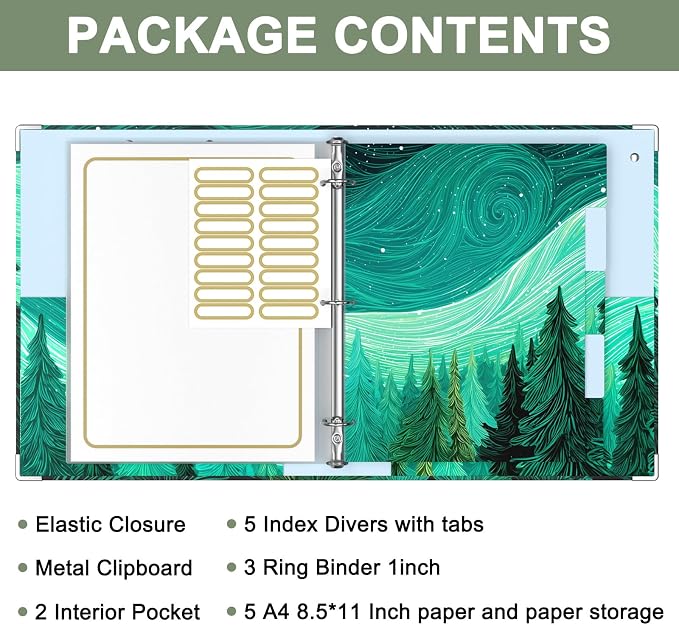 Rouidr 3 Ring Binder with clipboard, 1 inch 8.5 x 11 in Letter Size View Binders Organizer with Dividers Tabs & Clear Sleeves, School Supplies, Office Supplies