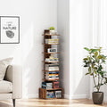 TUTOTAK Book Shelf, Narrow Spine Bookshelf, 8-Tier Bookcase for Small Space | 10.4 x 11.8 x 47.5 Inches Vertical Freestanding Corner Shelf for Living Room, Office, Study, Entryway, Brown BS07BB008