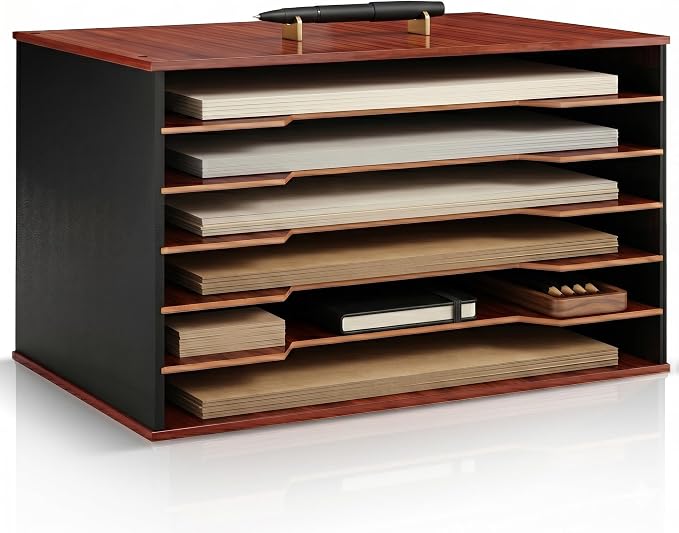 12x18 Construction Paper Organizer, 6-Tier Wooden Flat File for 11x17 & A3 Sheets | Large Durable wood composite organizer Paper Storage for Classroom, Office & Art Room