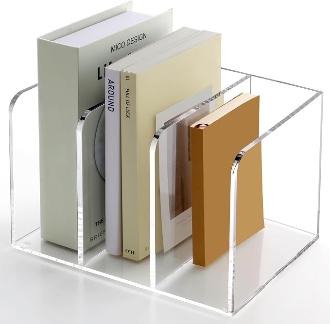 Acrylic Desk File Organizer, 3-Section Vertical File Folder Rack,Clear | Desk Organizer for Documents, Tablets, Magazines, Books & Accessories, Ideal for Office, Home & Classroom