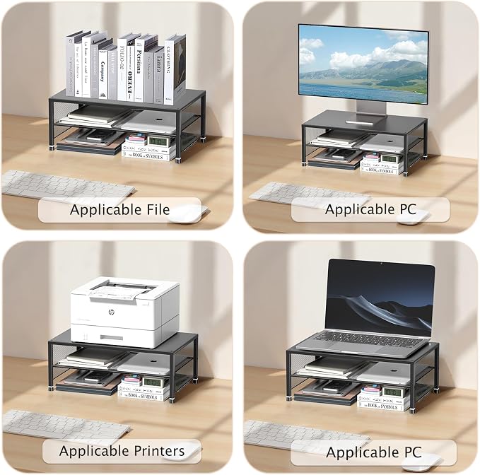 2-Tier Computer Monitor Stand Riser, Laptop Stand for Desk, Desk Organizer for Office, Home and School Supplies, Black