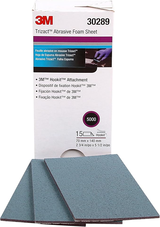 3M Trizact Hookit Foam Sheets, 30289, 2-3/4 in x 5 1/2 in, 5000+ Grade | 15 Sheets, Paint Finishing, Automotive Sanding, Sand Scratches; Blend Panels