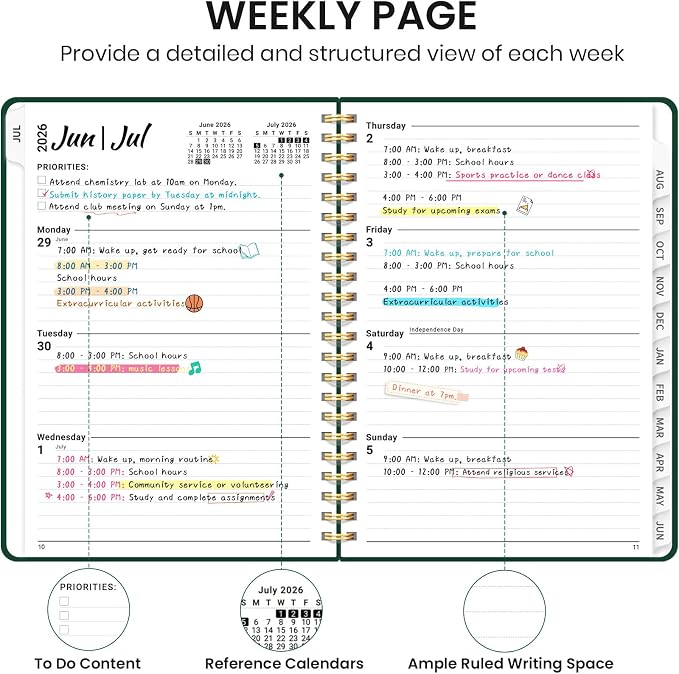 Taja Planner 2026-2027, Jul 2026-Jun 2027 Monthly & Weekly Calendar Book | 8.5" x 11", Hardcover Academic Calendar with Tabs, Teacher Student Agenda Book for School Office Supplies - Dark Green
