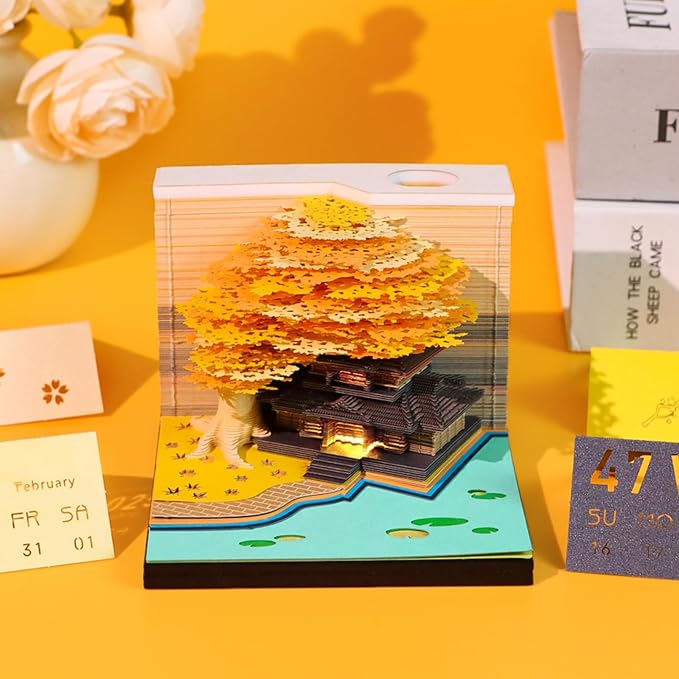 3D Time Piece Calendar, 2027 Desk Calendar With LED Light, 3d Tree Memo Pad Creative Desk Calendar, Christmas Gift for Colleague Friend, Desktop Decoration