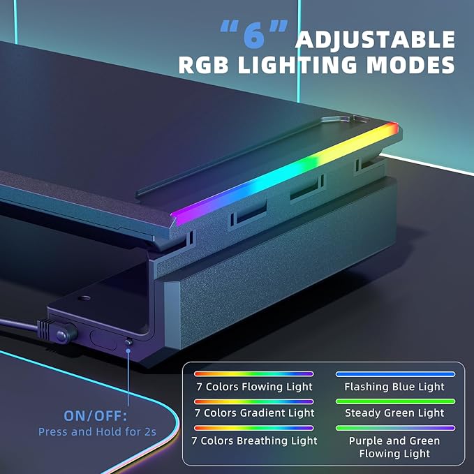 Heymaster Dual Monitor Stand for Desk, Gaming Monitor Riser with RGB Light, Foldable Computer Monitor Stand Riser, Desk Organizers and Accessories for Desktop, Printer (Black)