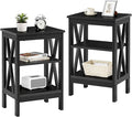 VECELO End Table Set of 2, Bedside Table, 24" Tall Living Room End Tables, X-Design Reinforced Nightstands, Side Table with 3-Tier Storage Shelves for Small Spaces, Office, Bathroom, Bedroom, Black