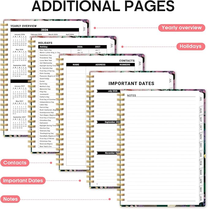 Planner 2026-2027, Monthly & Weekly Jul 2026-Jun 2027 Calendar Book | 6.3" x 8.5", Hardcover Spiral Planner with Tabs, School & Daily Pretty Agenda for Women, Students, Teachers, Velvet Path
