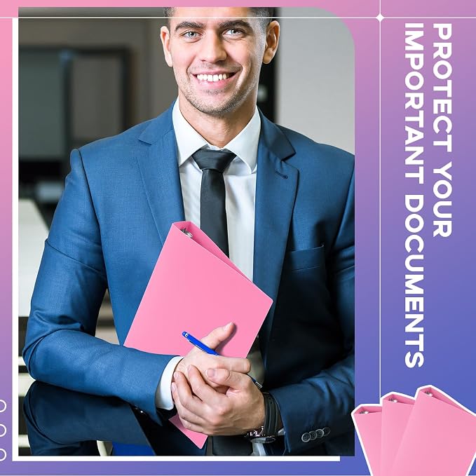 Henoyso 1 Inch 6 Pack Mini 3 Ring Binders for 5.5"x8.5" Paper,Pink | Holds 200 Sheets, Plastic Small Binders, Round Three Rings, Flexible PP Covers, School Office, Photo Album Planner Journal