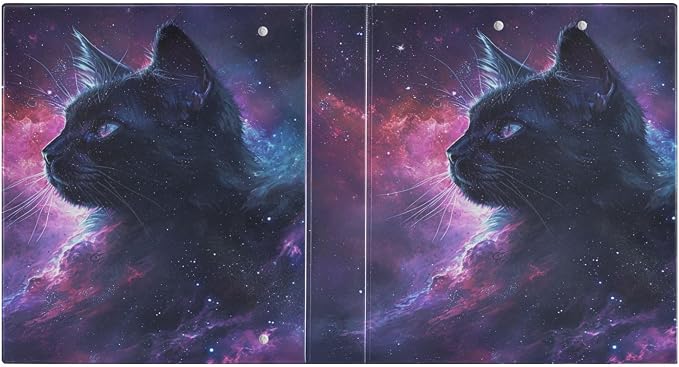 JIPONI 3 Ring Binder Cat Starry Sky 1 Inch Round Binders for Men Women Students, Cute File Organizer for Office School, 2pcs