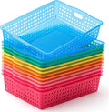 Geetery 12 Pack Classroom Storage Baskets with Handle,Translucent Colors | 14''x10'' Paper Tray Holds A4 Turn in Trays Plastic Paper Baskets Desk Organizer Bin for Classroom, Library, Office, Home