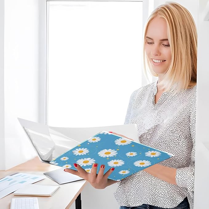 Flower Daisies Floral 1.5 Inch 3 Round Ring Binders with Pocket Clip, Holds 200 Sheets Documents for Office Classroom Student Organization Hard d Ring Binders with Printed