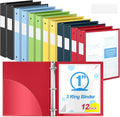 Henoyso 1 Inch 3 Ring Binders with Clear Front Cover and 2 Pockets, Round Ring Binders Fits 8.5'' x 11'' Letter Size Paper for School Office Supplies, 12 Pack (Assorted Color)