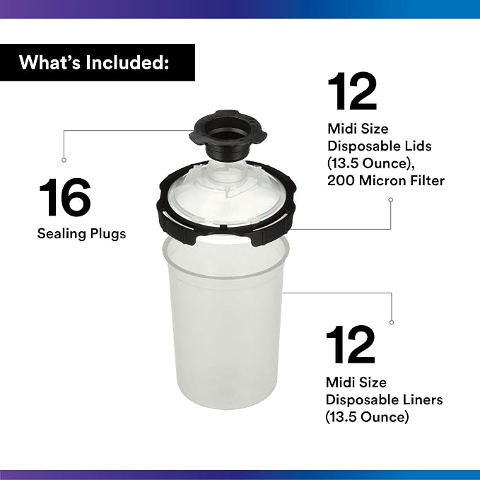 3M PPS Series 2.0 Paint Spray Gun System Refill Kit with Lids and Liners, 26171, Midi, 13.5 oz, 200-micron Filter, Use for Cars, Furniture, Home, 12 Disposable Lids, 12 Liners and 16 Sealing Plugs
