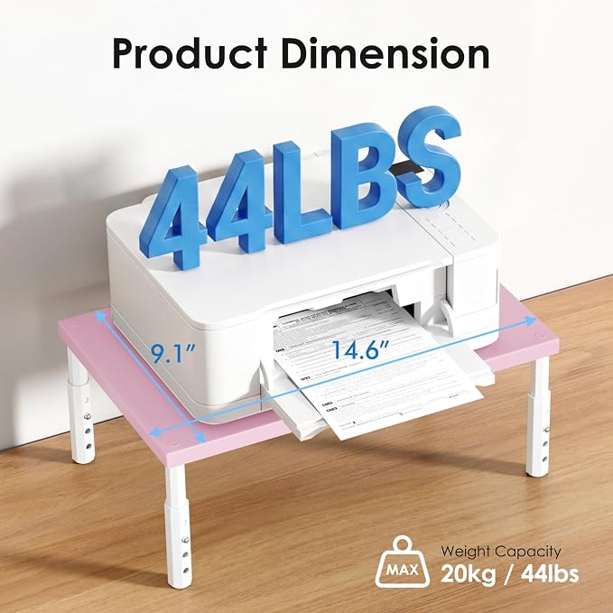 ECOLOVI Adjustable Wood Computer Monitor Stand Riser, Office Desk Organizer and Accessories for Monitor, Laptop, PC, Printer, Office Desk Accessories Workspace Organizer for Home Office Supplies, Pink