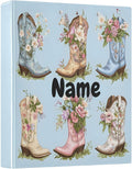 Custom 3 Ring Binder Cowboy Boots Flowers 1.5" Round Ring Binders Personalized Name View Binder with 200 Sheet for Kids School Supplies Women Men Office, 1 Pack