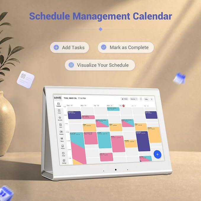 2026 New Upgraded Smart Digital Calendar, Family Planner No Subscription | WiFi Sync Color-Coded Family Schedule, Chore Chart & Meal Plan, HD Interactive Touchscreen Smart Calendar with Green Case
