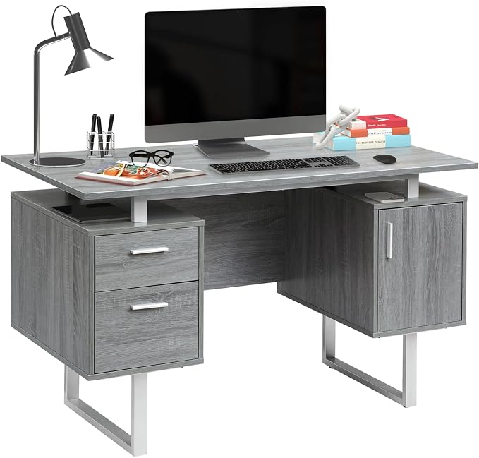 Techni Mobili Office Desk with Storage Drawers and Cabinet 51.25” W - Modern Office Desk with Large Floating Desktop Surface | Home office workstation, durable construction, everyday productivity, Ideal for home office, Workspace organization