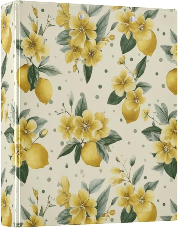 Yellow Lemon Leaf 3 Ring Binders 1.5 Inch Clear View Three Ring Binders Versatile Binder for Work School Office Supply 1 Pack
