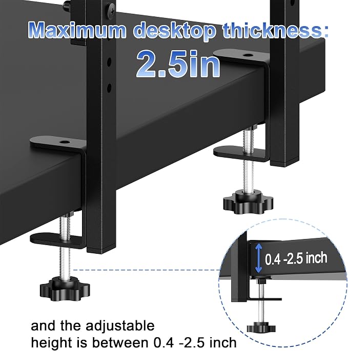 2-Tier Desk Shelf | Desk Organization Expandable Clamp on Desk Shelf Desktop Accessories for Offices and Game Rooms (Black)