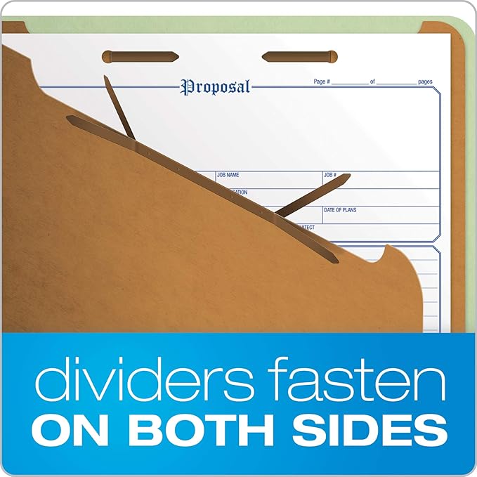 Pendaflex Recycled Classification File Folders, 2 Dividers, 2" Embedded Fasteners, 2/5 Tab Cut, Letter Size, Light Green, Box of 10 (24076R)