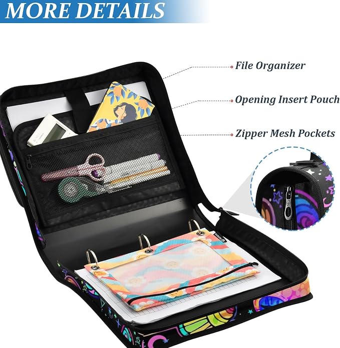 Mushrooms Binder Bag 3 Ring Zipper with Handle Shoulder Strap | for School Work Office Organizer Storage Case