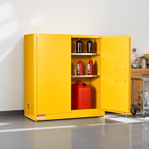 VEVOR Flammable Cabinet 18" x 43" x 46", 29 Gallon Flammable Storage Cabinet with Adjustable Shelf, Cold-Rolled and Galvanized Steel Fire Cabinets, for Commercial Industrial Home Use, Yellow
