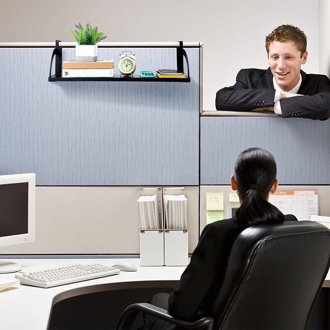 Tandefio Office Cubicle Shelf 24" Hanging Cubicle Storage Organizer File Hanging Shelf Accessories Storage Organizer Bookshelf with Hooks for Home Desk, Black