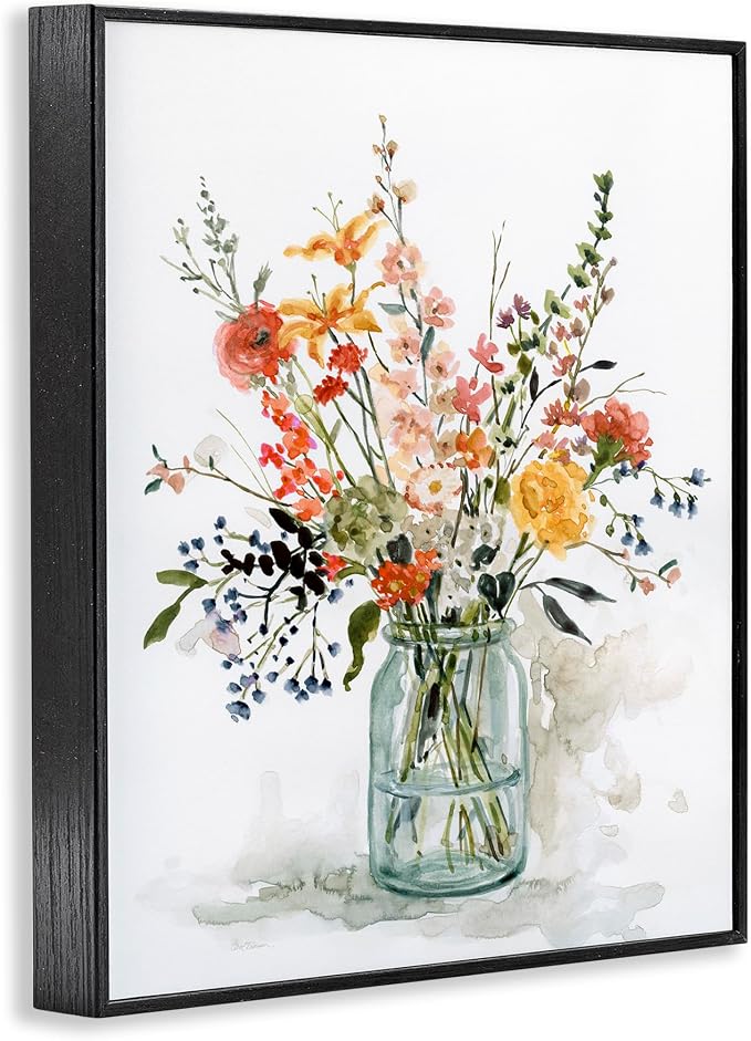 'Warm Summer Floral Bouquet'| Framed Giclee Art | Stupell Industries | Black, 16 x 20 Inches, Easy to Hang and Sturdy, Made in USA, by Carol Robinson