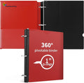 360 Degree Pivotable Binder, Upgraded 3 Ring Binder 1 inch, Flexible Binders 3 Ring, Foldable Three Ring Binders- Red
