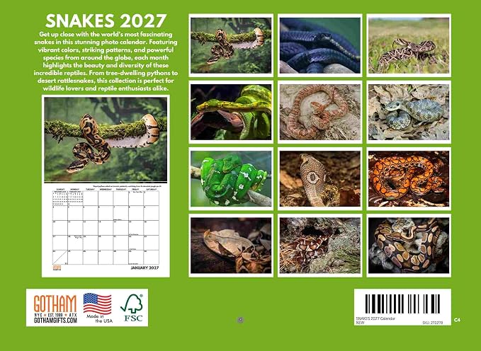 Snake Calendar 2027 Snakes Monthly Wall Calender 12 Month