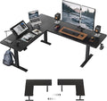 FEZIBO 75" x 63"L Shaped Standing Desk Adjustable Height, Electric Stand up Corner Computer Desk, Sit Stand Home Office Desk with Splice Board, Black