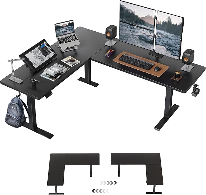 FEZIBO 75" x 63"L Shaped Standing Desk Adjustable Height, Electric Stand up Corner Computer Desk, Sit Stand Home Office Desk with Splice Board, Black