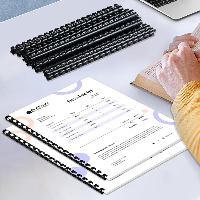 HOUYEE Plastic Binding Combs Spines 1/4 Inch (6mm),19 Rings, 200Pack, Black | Binder Combs for Letter Size Paper, 20 Sheets Capacity, for Book Binder Office School Supplies