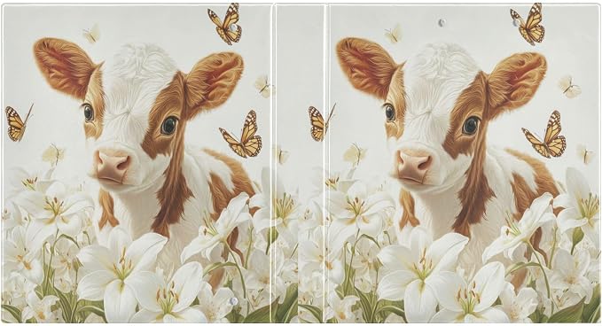 Caikeny 3 Ring Binder Cute Cow Floral Butterfly 1.5 Inch Binders Round Ring Clipboard with 2 Pockets for Office Supplies
