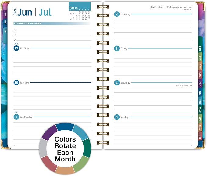 HARDCOVER Academic Year 2026-2027 Planner: 14 Months (May 2026 Through June 2027) 5.5"x 8" Daily Weekly Monthly Planner Yearly Agenda. Bookmark, Pocket Folder and Sticky Note Set (Rainbow Petals)